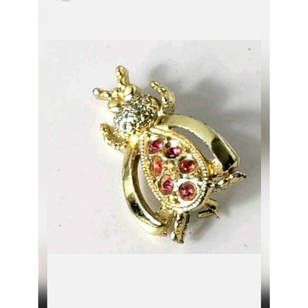VINTAGE BEE Brooch Pin Pink Crystals